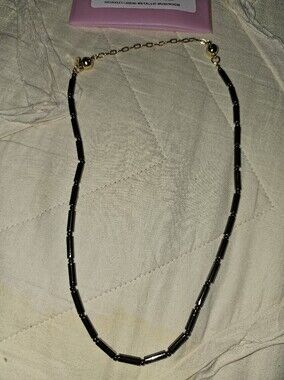 Metallic Mushroom Tube Bead Necklace with Gold Accents - Women Jewelry